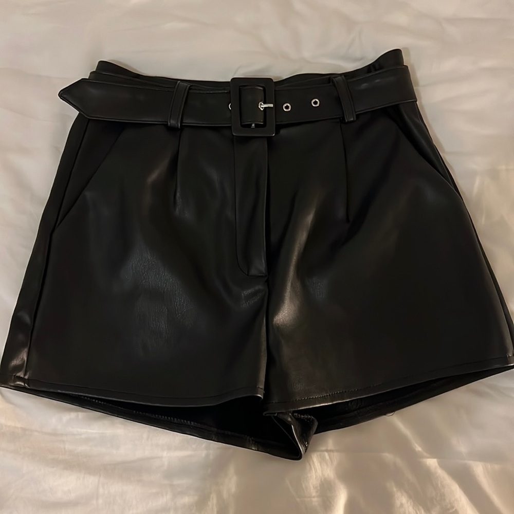 Missguided Black Faux Leather Shorts with Belt
